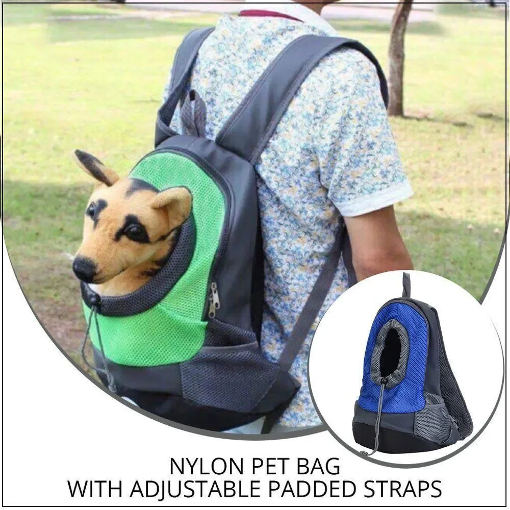 Blue and Grey Nylon Pet Bag with Adjustable Padded Straps